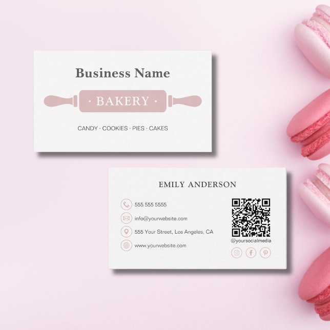 Minimalistische Bäckerei QR Social Media Visitenkarte (Minimalist Bakery QR Social Media Business Card)