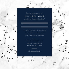 Minimalistische Bar Mitzvah Navy Blue Silver Folieneinladung