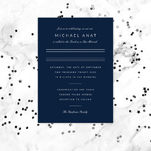 Minimalistische Bar Mitzvah Navy Blue Silver Folieneinladung