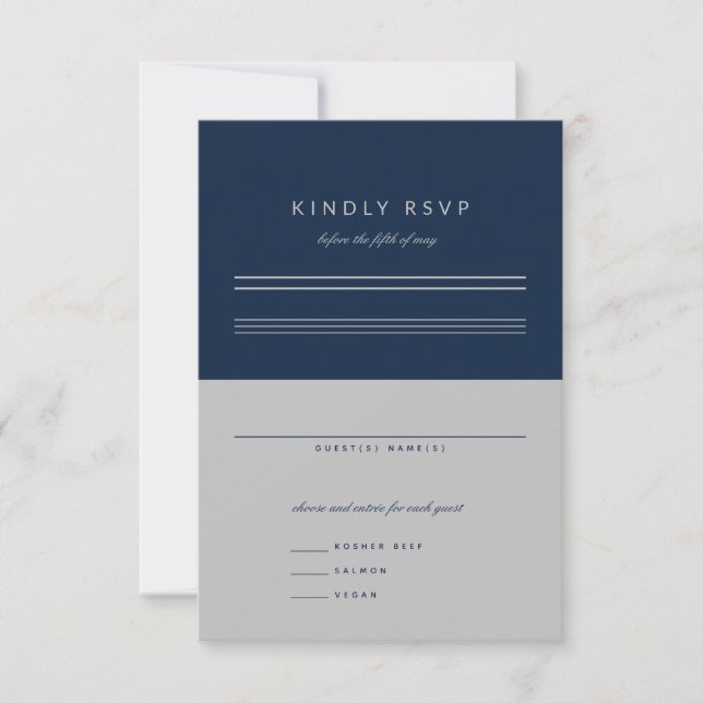 Minimalistische Bar Mitzvah Navy Blue Silver RSVP Karte (Vorderseite)