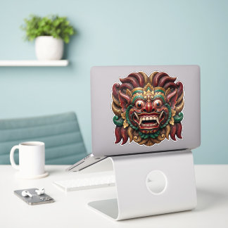 Minimalistische Barong-Maske - Holzkohle & Moosgrü Aufkleber