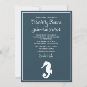 Minimalistische Beach-Hochzeit mit weißem Seepferd Einladung