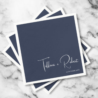 Minimalistische bearbeitbare Farbnavy Blue Wedding Serviette