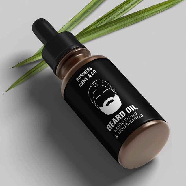 Minimalistische Beard Oil Label Schwarze Produktve (Professional beard oil packaging sticker with ingredients, your logo and custom text)