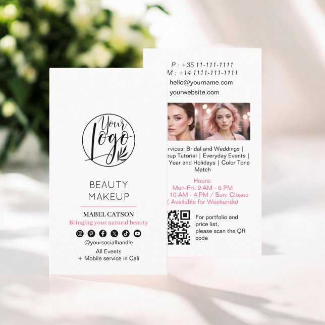 Minimalistische Beauty Makeup Artist Fotos QR Code Visitenkarte (Minimalist Beauty Makeup Artist Photos QR Code Business Card)
