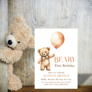 Minimalistische Beige Beary - Erstgeburt Einladung