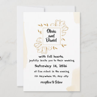 Minimalistische Beige Gold-Dahlia-Hochzeitseinladu Einladung