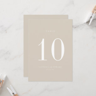 Minimalistische Beige-Hochzeitkarte Tischnummer