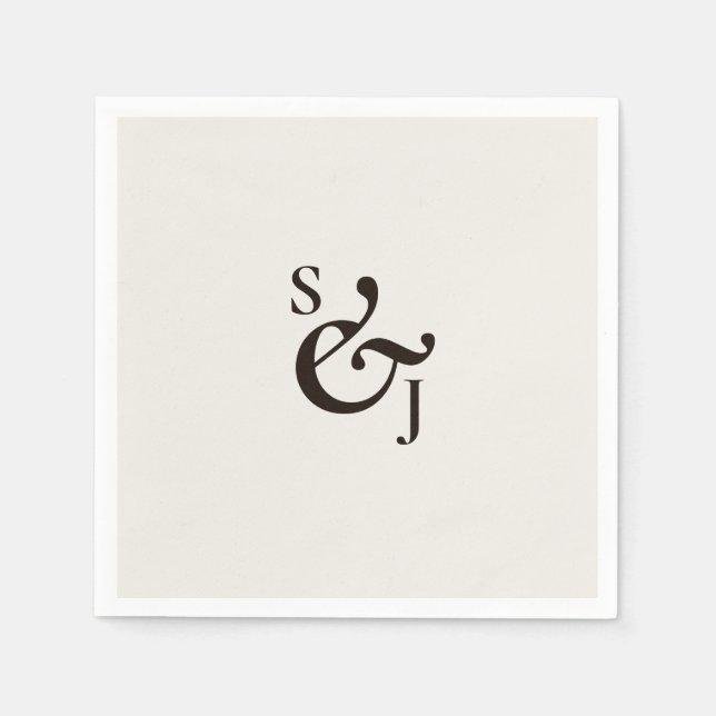 Minimalistische Beige Monogram Wedding Serviette (Vorderseite)