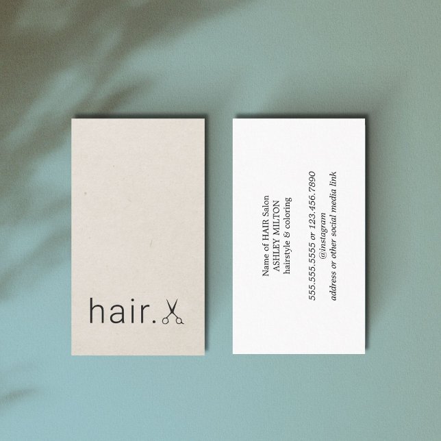 Minimalistische Beige Schwarzer Schere Haarstylist Visitenkarte (Von Creator hochgeladen)