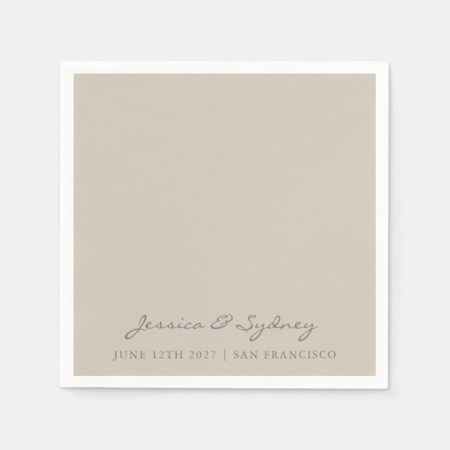 Minimalistische Beige Taupe Skript Hochzeit Custom Serviette (Vorderseite)