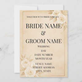 Minimalistische Beige- und Gold-Blumenhochzeits-Ei Einladung
