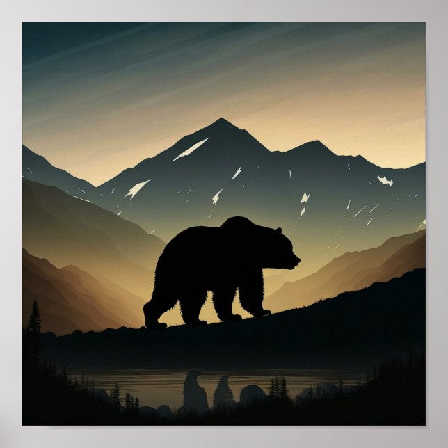 Minimalistische Berge und Silhouette des Schwarzen Poster (Vorne)
