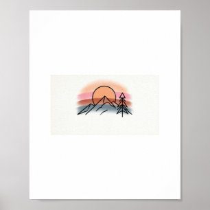 Minimalistische Bergsonne - Retro-Naturkunst Desig Poster