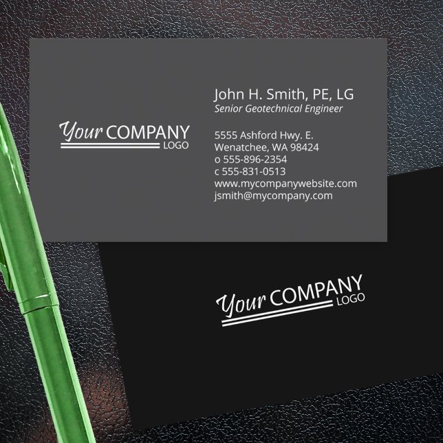 Minimalistische, Berufliche 2-Tone-Schwarzkohle Visitenkarte (black & gray business cards with logo, simple professional design)