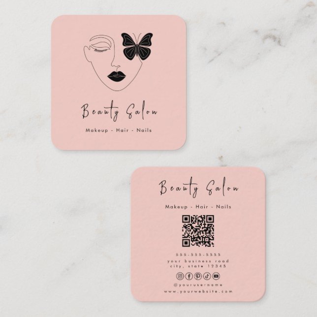 Minimalistische Berufliche Beauty Salon Visitenkar Begleitkarte (Vorne/Hinten)