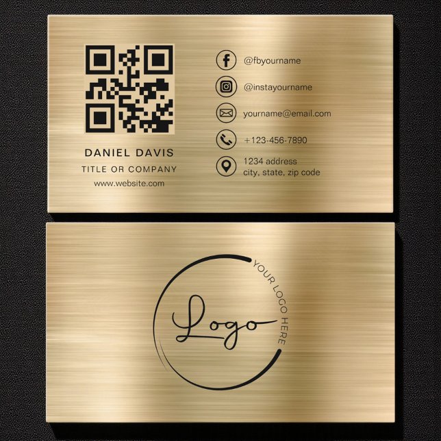 Minimalistische Berufliche Imitate Gold-Logo-QR Visitenkarte (Von Creator hochgeladen)