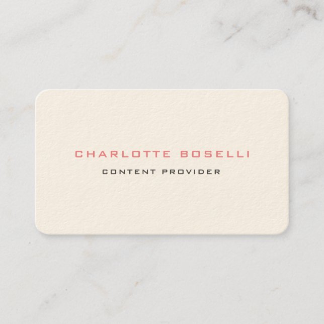Minimalistische Berufliche Signatur Creme Visitenkarte (Vorderseite)