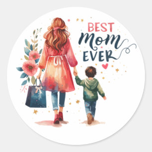 Minimalistische Best-Mom-Ever-Typografie, moderne Runder Aufkleber