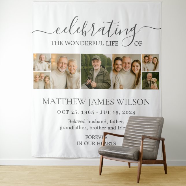 Minimalistische Bestattungsfeier Lebensfoto Collag Wandteppich (Beispiel)