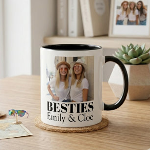Minimalistische Besties Foto- und Namensdesign Zweifarbige Tasse