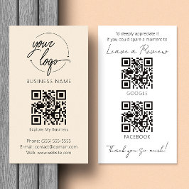 Minimalistische Bewertungsanfrage mit QR-Code Chic Visitenkarte