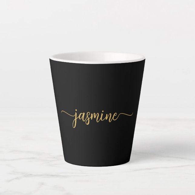 Minimalistische Bezeichnung für Schwarz-Gold-Monog Milchtasse (Vorderseite)