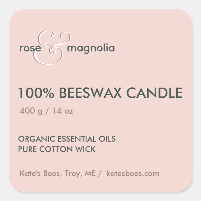 Minimalistische Bienenwachskandale Rose Rosa Quadratischer Aufkleber (Vorderseite)