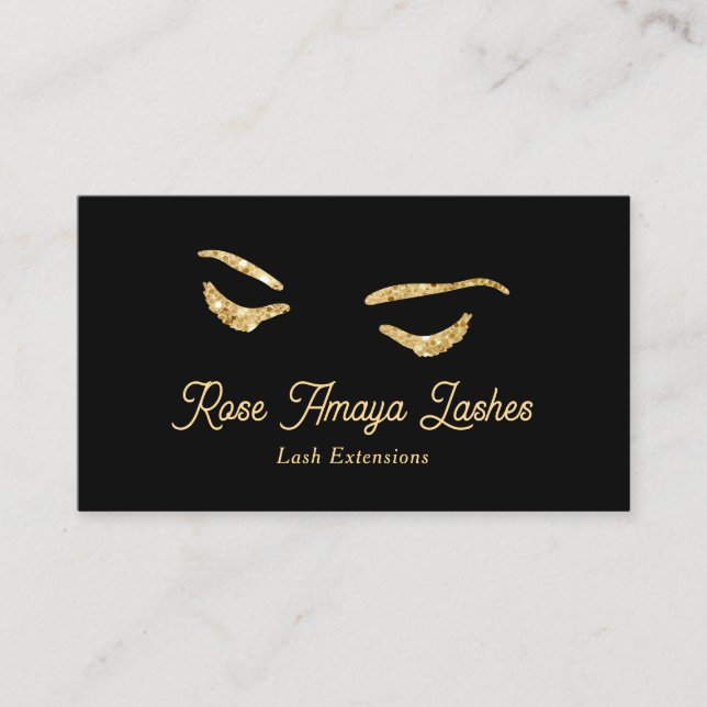 Minimalistische Black and Gold Eyelash-Erweiterung Visitenkarte (Vorderseite)