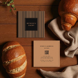 Minimalistische Black Brown Stripes QR Code Bäcker Quadratische Visitenkarte