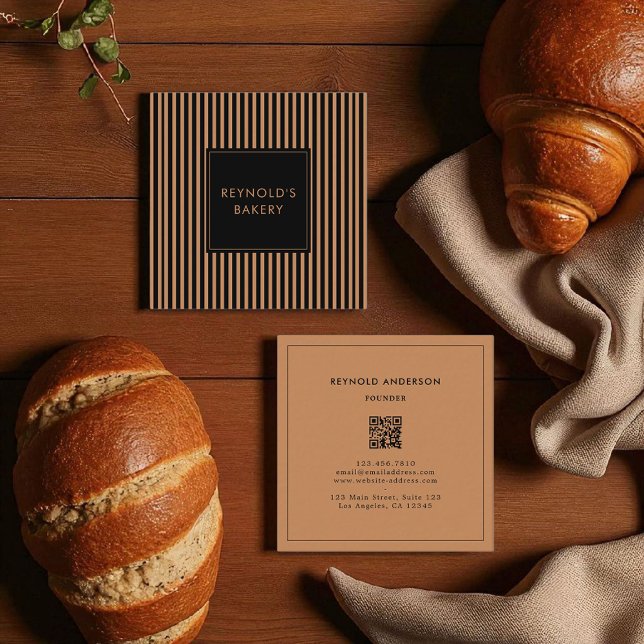 Minimalistische Black Brown Stripes QR Code Bäcker Quadratische Visitenkarte (Von Creator hochgeladen)