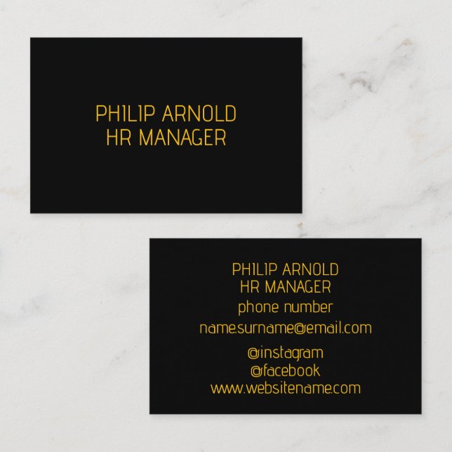 Minimalistische Black Business Card Visitenkarte (Vorne/Hinten)