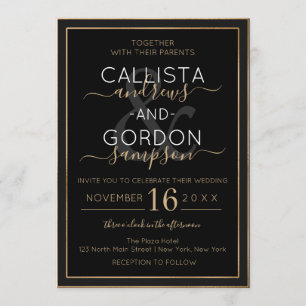 Minimalistische Black Gold Doppelgrenzenhochzeit Einladung