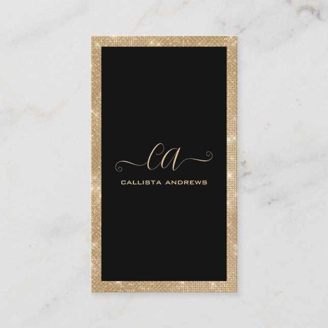 Minimalistische Black-Gold-Glitzer-Sequenzen Visitenkarte (Vorderseite)