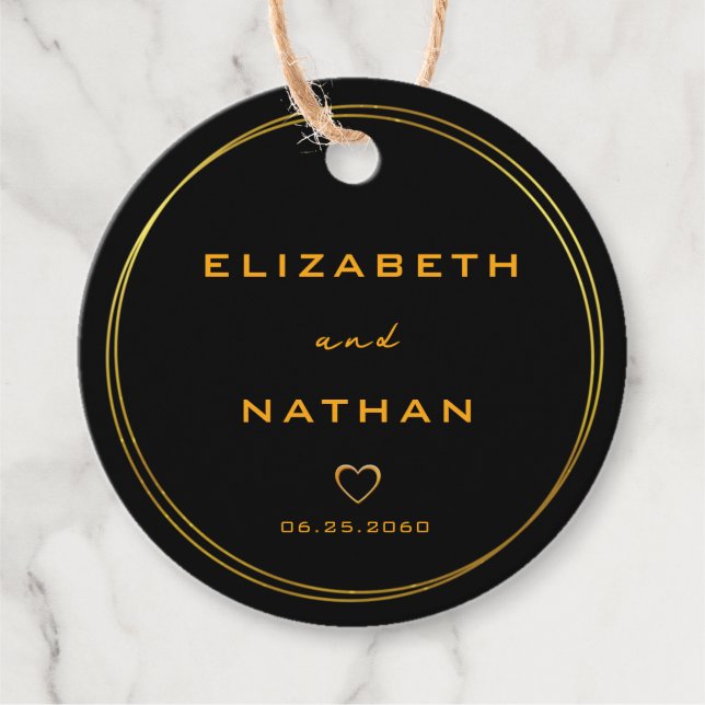 Minimalistische Black & Green & Gold Hochzeit Geschenkanhänger (Vorderseite)
