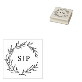 Minimalistische Black Leaf Moderne Hochzeitsinitia Gummistempel
