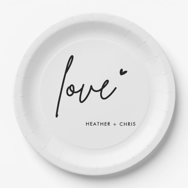 Minimalistische Black Liebe-Hochzeitspartei Pappteller (Vorderseite)