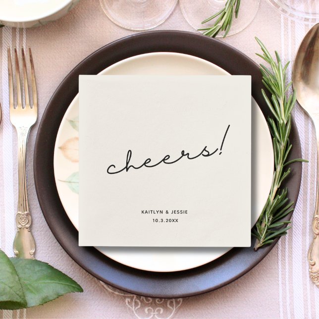 Minimalistische Black Script Custom Cheers Wedding Serviette (Minimalist Black Script Custom Cheers Wedding Napkins
)