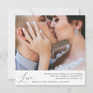 Minimalistische Black Script-Liebe dank Hochzeitss Dankeskarte