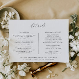 Minimalistische Black Wedding Details Card Einladung