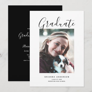 Minimalistische Black & White Foto Graduation Part Einladung