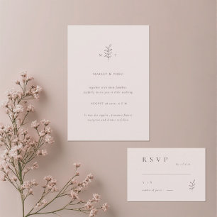 Minimalistische Blatt-Rosa-Schwarze Hochzeits-RSVP Einladung