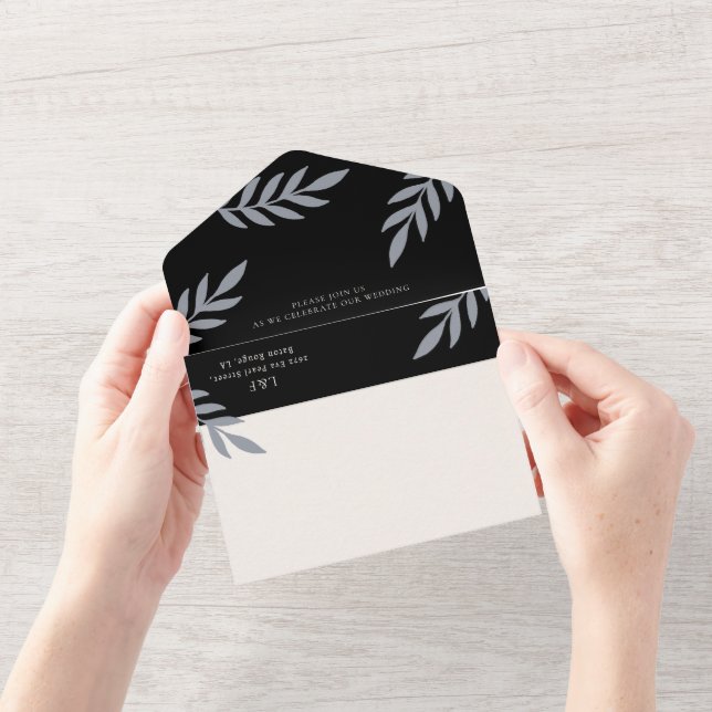 Minimalistische Blätter Delikate Hochzeit All In One Einladung (Eröffnung)