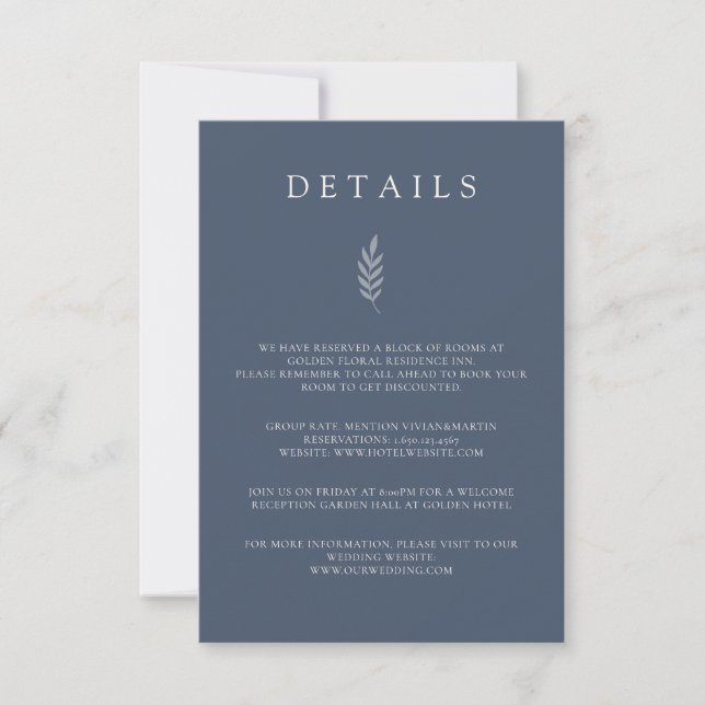 Minimalistische Blätter Delikate Wedding Details C Einladung (Vorderseite)