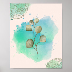 Minimalistische Blätter Grün und Blau Poster