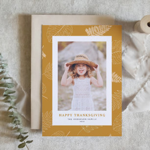 Minimalistische Blätter Pattern Happy Thanksgiving Feiertagspostkarte