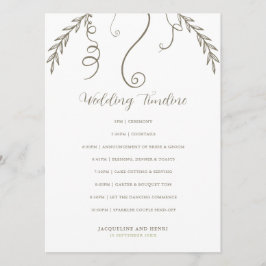 Minimalistische Blätter und Weinberge Hochzeitzeit Programm