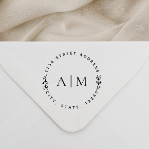 Minimalistische Blattinitialen Runde Anschrift Gummistempel