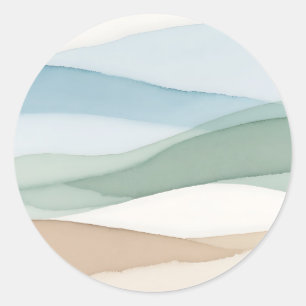 Minimalistische blaubeige Landschaft Runder Aufkleber