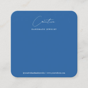 Minimalistische blaue handgeschriebene Schrift Sch Quadratische Visitenkarte